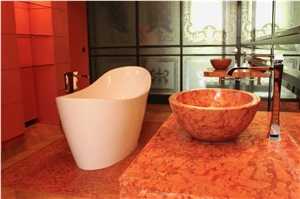 Rosso Verona Marble Vessel Sink, Wash Basin