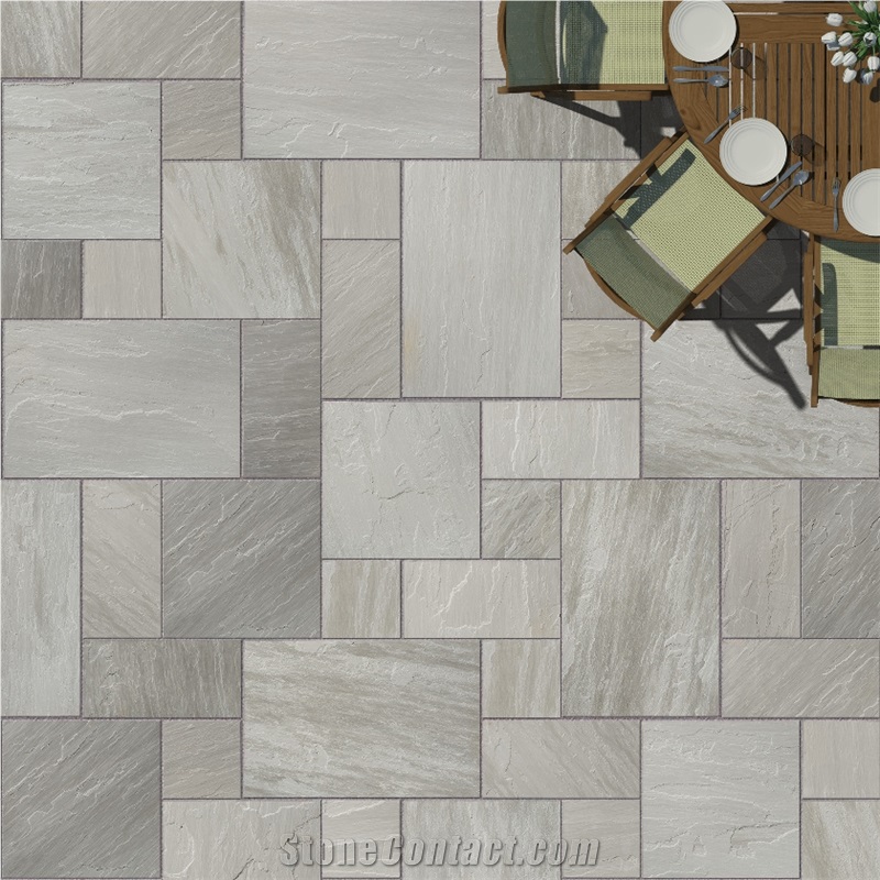 Kandla Grey Sandstone Opus Pattern Patio Floor