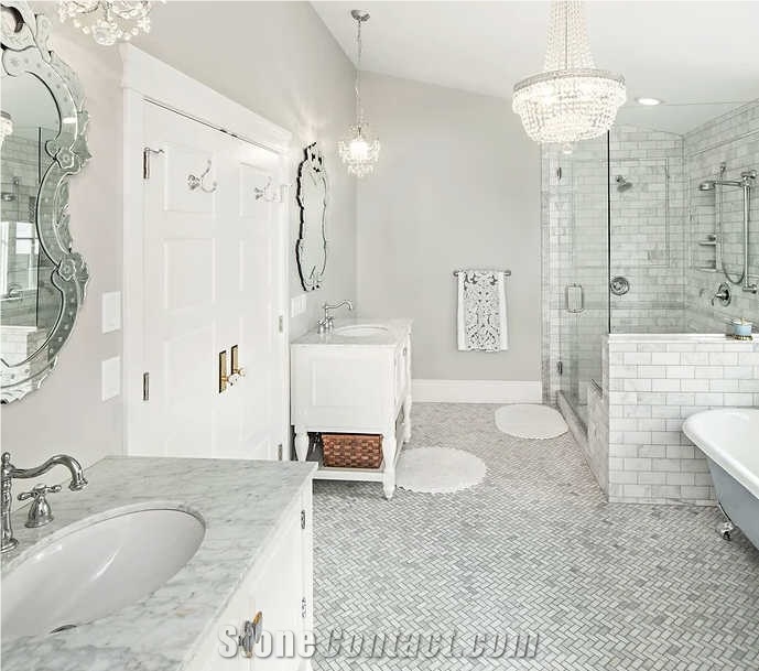 Bianco Carrara Marble Residential Bathroom Renovation