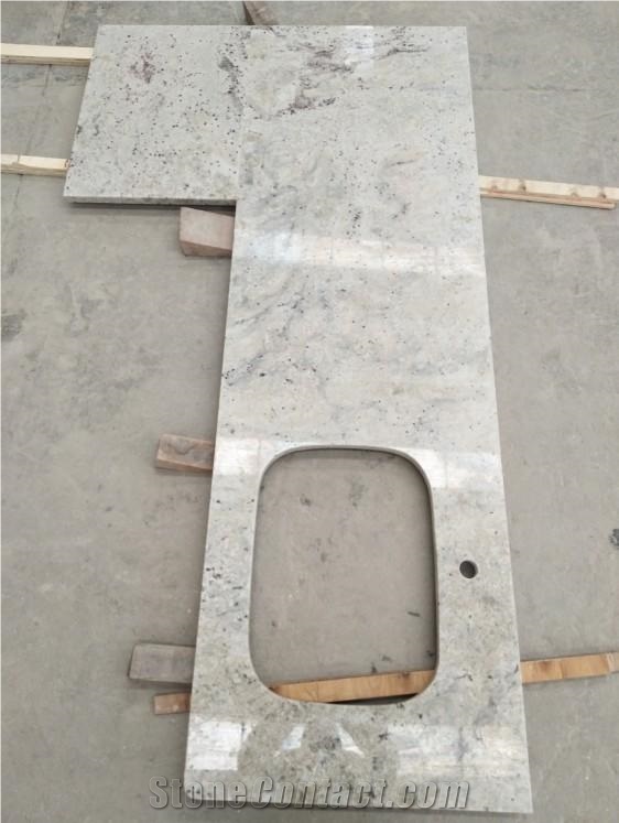 India River White Granite L Shape Joint Countertop Project