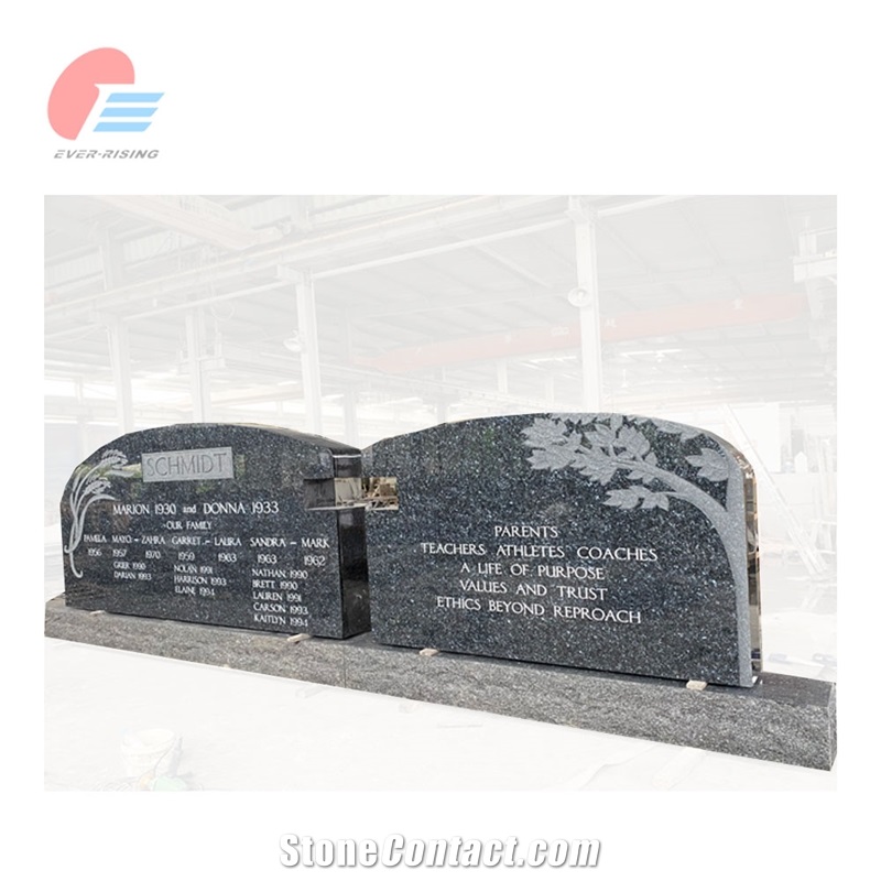 Blue Pearl Granite Big Double Tombstone With Lettering