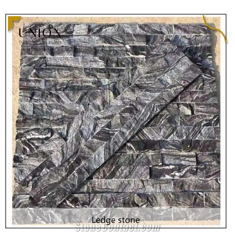 UNION DECO Black Marble Ledger Panel Natural Stacked Stone