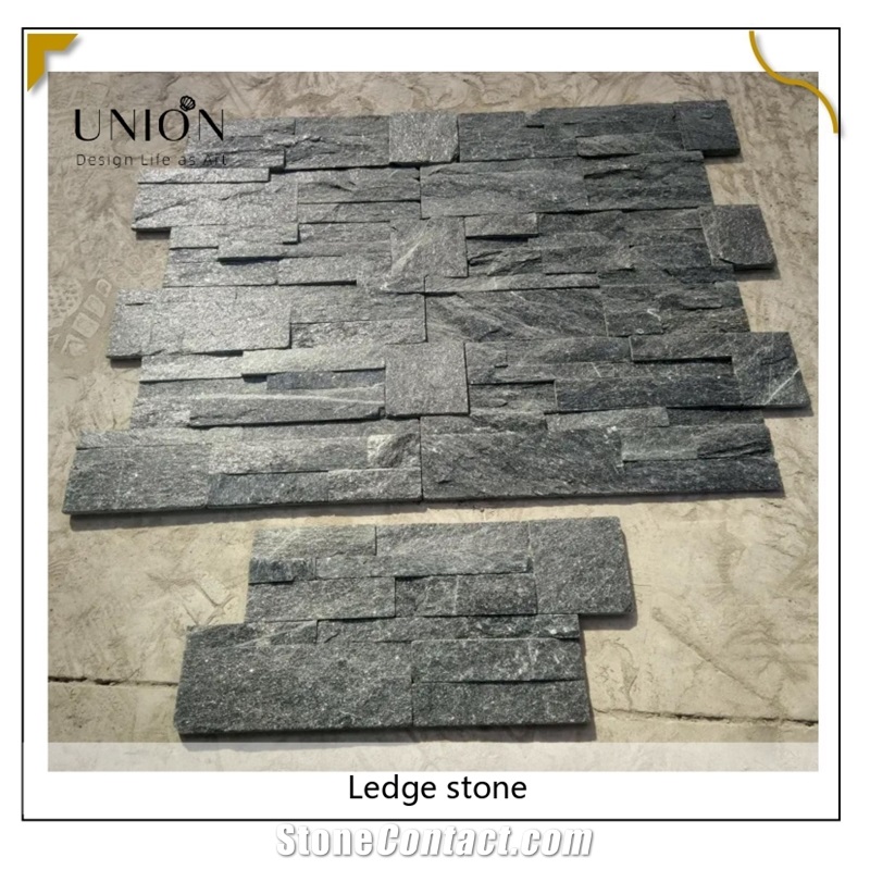 UNION DECO Black Quartz Ledger Panels Stacked Stone Veneer
