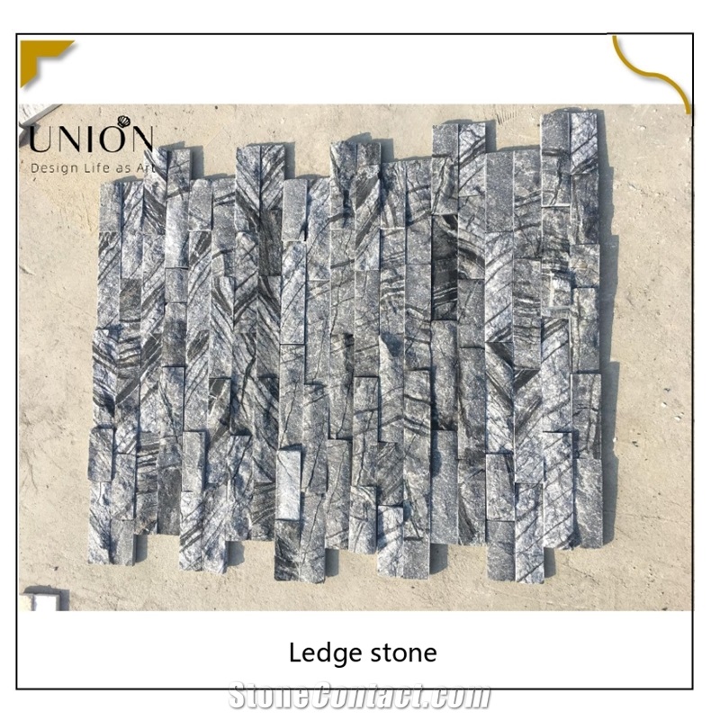 UNION DECO Black Wooden Marble Ledger Stone Panel Wall Tile