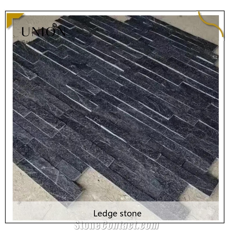 UNION DECO Natual Black Quartzite Ledger Stone Wall Panel