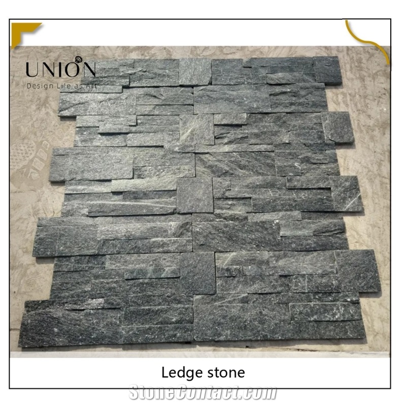 UNION DECO Natural Black Quartzite Stacked Stone Wall Panel