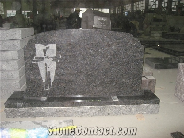 Blue Granite Flower Tombstone Headstone Monument