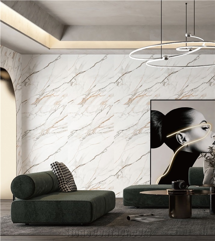 Calacatta Gold Lux Sintered Stone Modern Living Room Wall