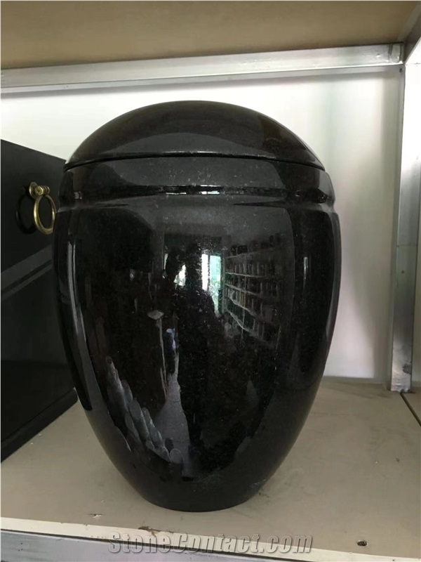 Black Granite Urn, Round Funeral Urns