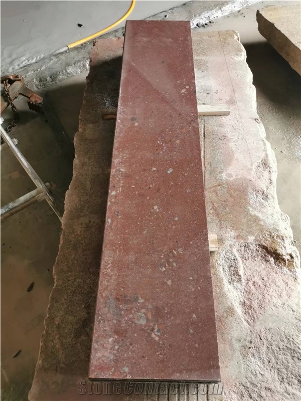 Red Porphyry Steps Stair Treads With Anti-Slip Strips
