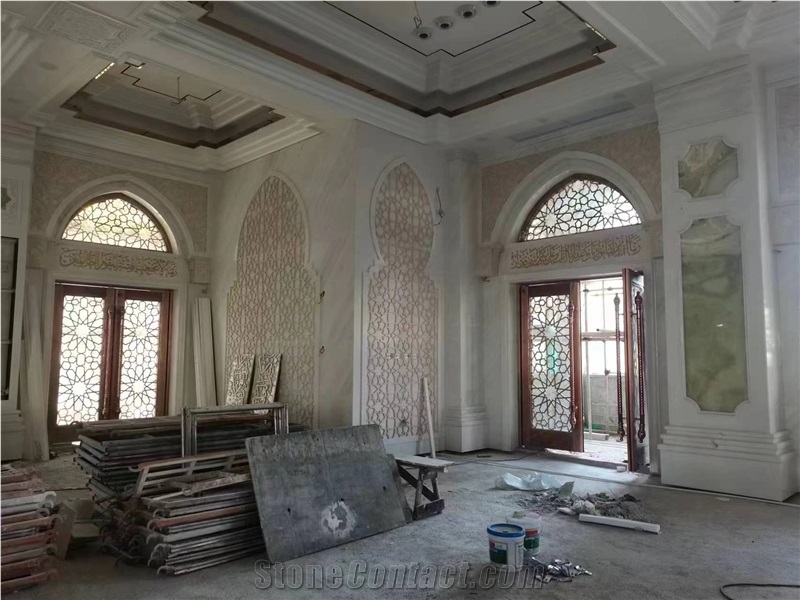 Yugoslavia White Marble Mosque Interior Carvings Door Surround