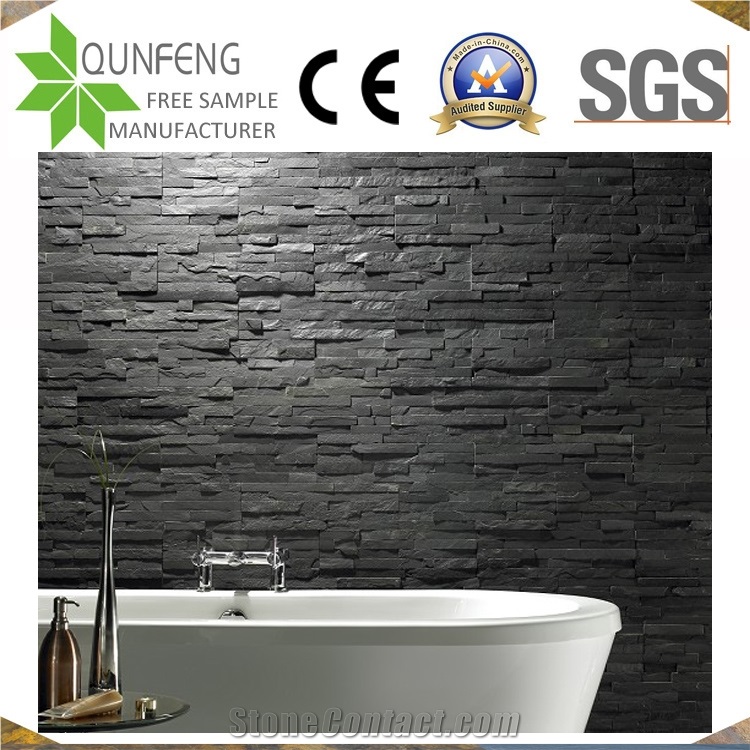 15X60CM Black Slate Split Face Wall Cladding Mosaic Tiles