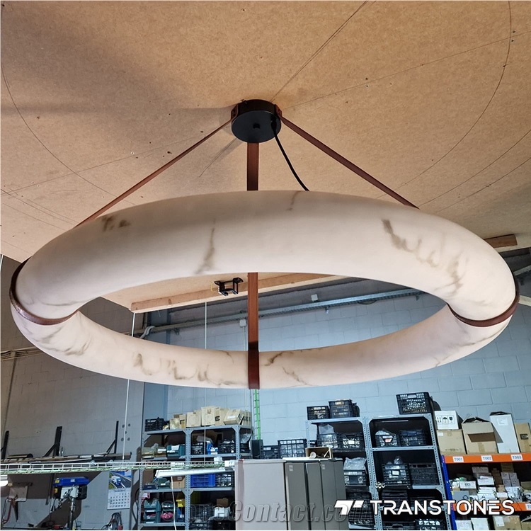 Translucent Ceiling Lamp White Faux Onyx Alabaster Ring