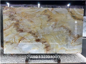 Brazil Fusion Gold Quartzite Golden Silk Ocean Wave Slab