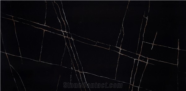 Black Saint Laurent Quartz Stone Slabs Tiles Solid Surface