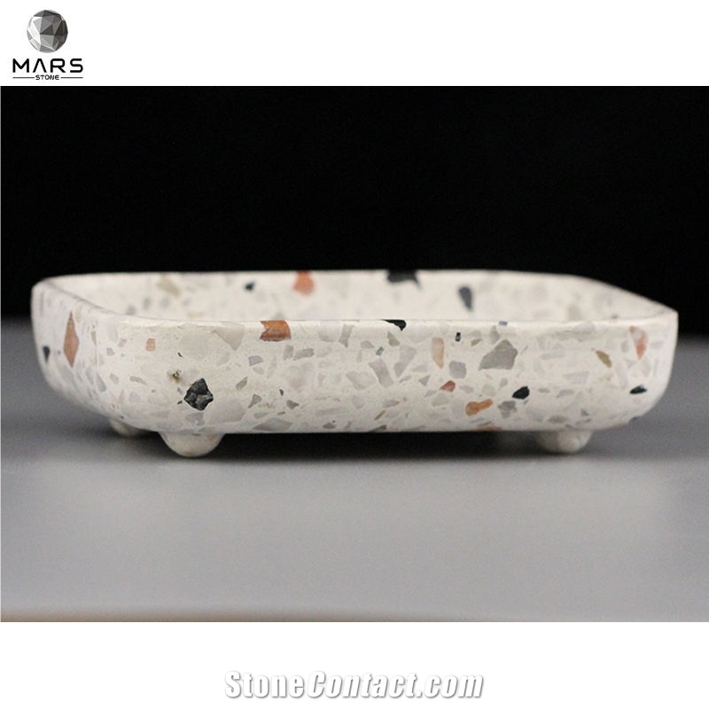 Custom White Terrazzo Soap Dish Holder Stone Ladle Shape