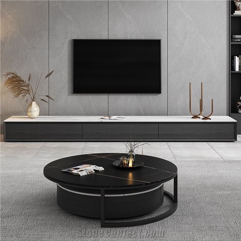 Round Sintered Stone Alphabet Coffee Table For Living Room