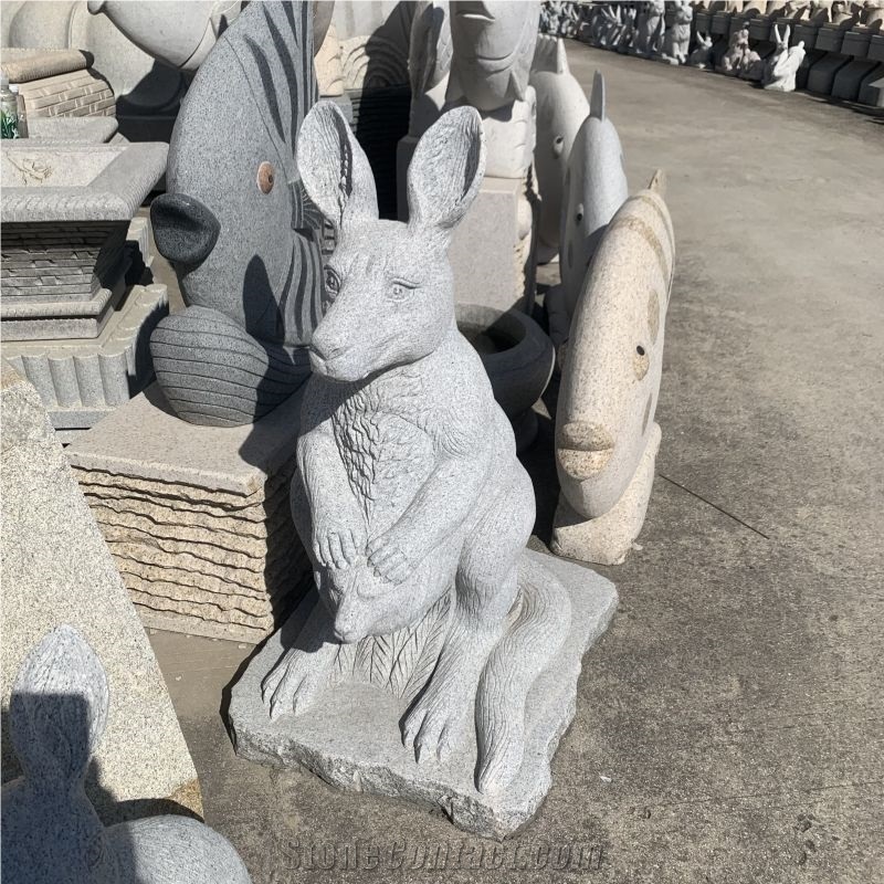 Hand Carved Stone Rabbit Statues Granite Animal Sculptures