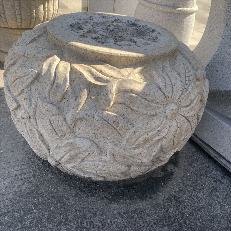 Hand Carving Petals Natural Stone Chinese Column Base