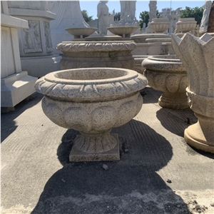 Outdoor Garden Planter Natural Stone Hand-Carved Flower Pot