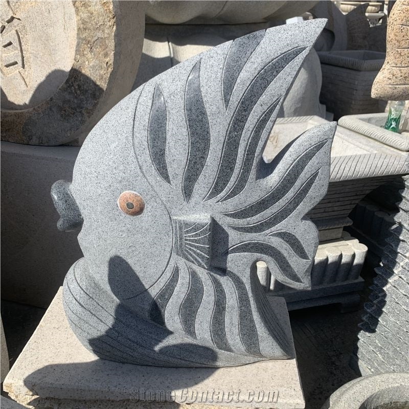 Stone Fish Statue Carving Granite Sculpture For Garden Decor