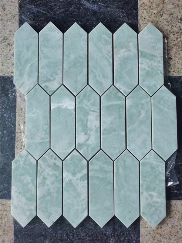 Green Marble Chevron Floor Mosaic Ming Green Backsplash Tile