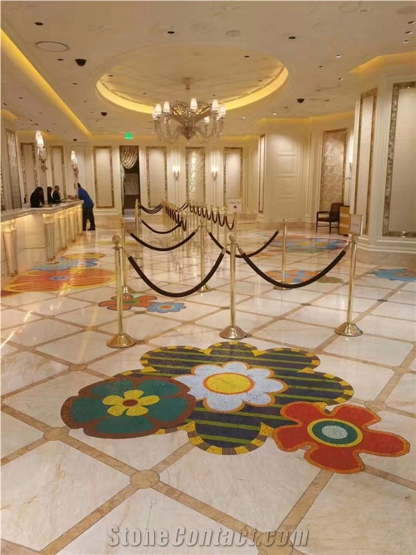 Marble Marquina 3D Mosaic Medallions For Lobby Floor Pattern
