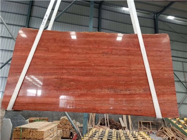 Red Travertine Slabs Fluted Persian Red Travertine 3D Wall Decor Panels