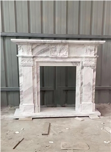 Sculptured Marble Volakas Modern Indoor Fireplace Mantel