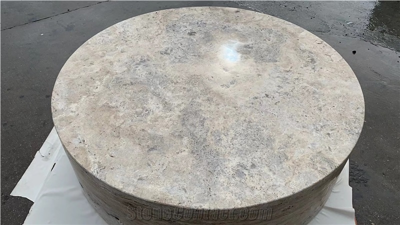 Solid Travertine Plinth Round Coffee Table Stone Furniture