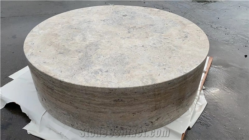 Solid Travertine Plinth Round Coffee Table Stone Furniture