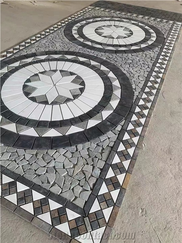 Tumbled Stone Slate Mosaic Outdoor Floor Carpet Medallions