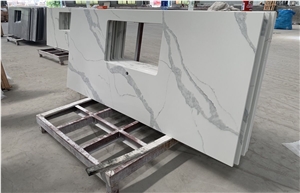 Calacatta White Quartz Kitchen Countertop Bar Top