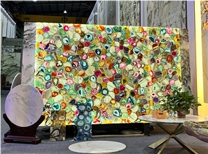 Colorful Agate Semiprecious Stone Slabs, Luxury Wall Panels