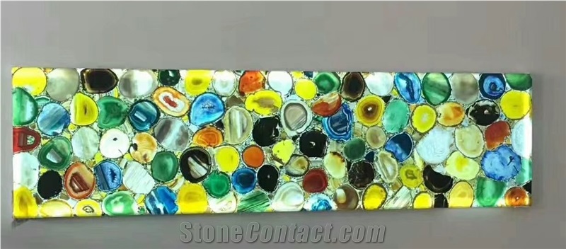 Colorful Agate Semiprecious Stone Slabs, Luxury Wall Panels