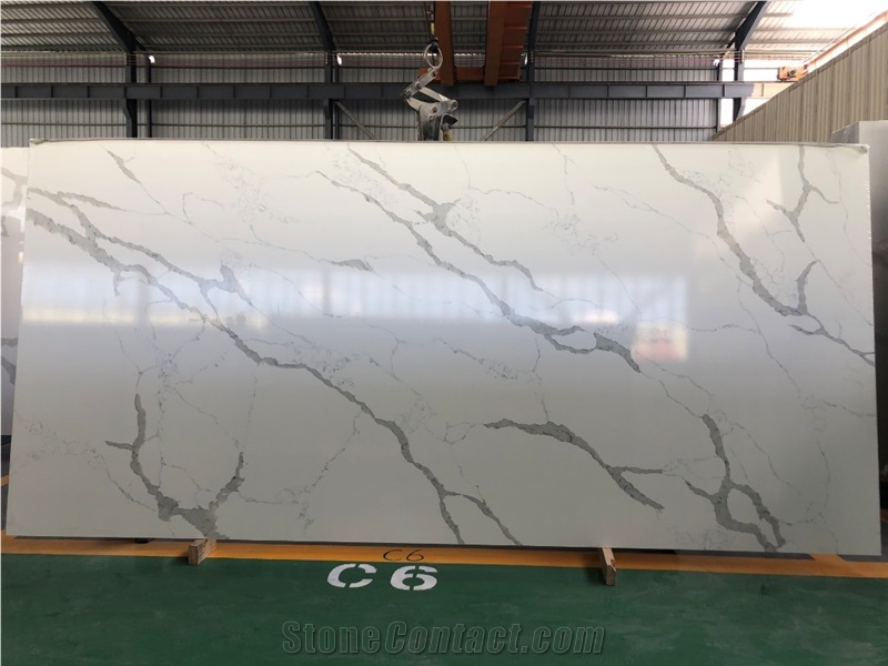 Artificial Calacatta Marble Look White Color With Grey Veins