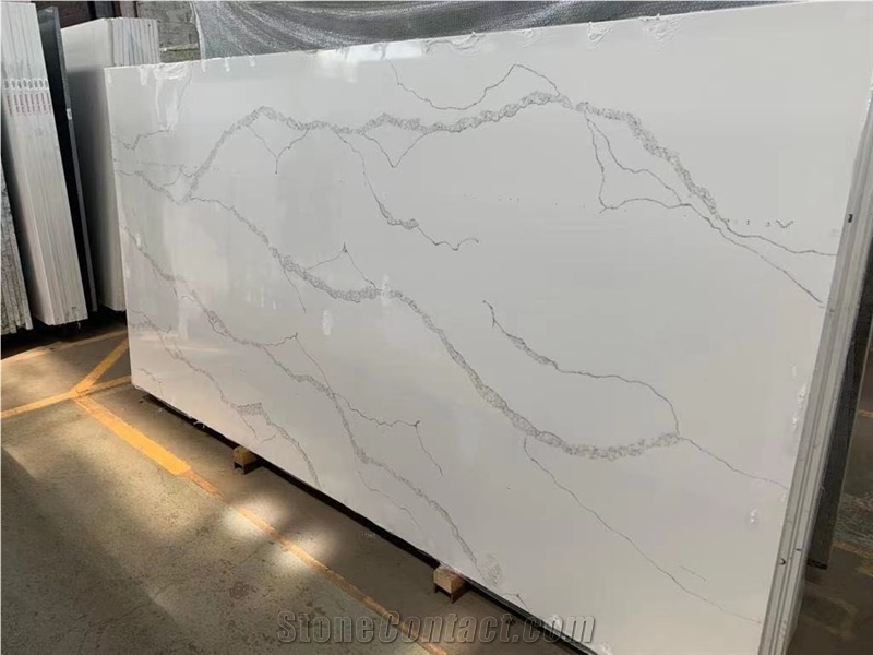 Most Popular Calacatta Quartz Jumbo Slab White Color from United