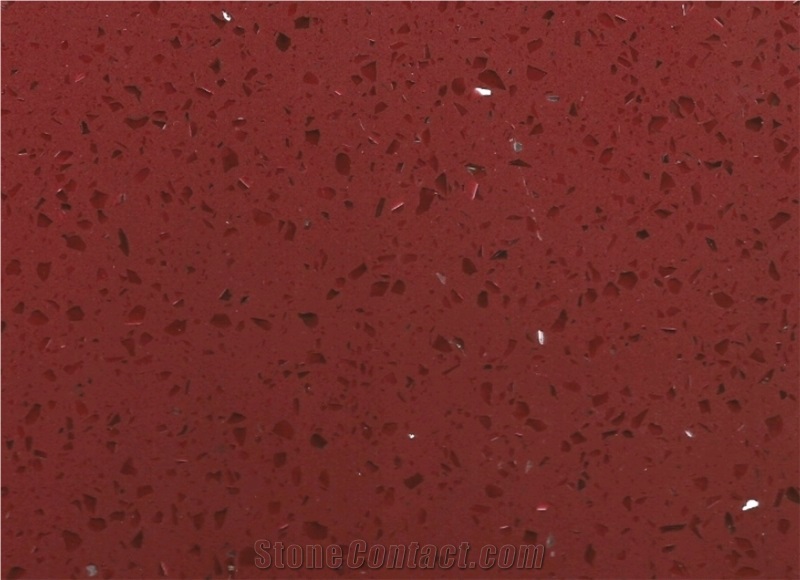 Quartz Slab With Crystal Grain Red Background