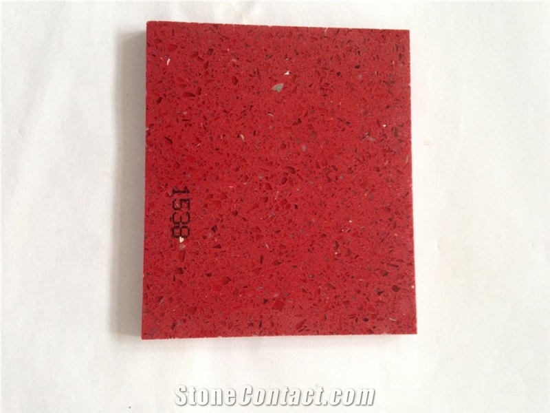 Quartz Slabs With Crystal Grain Red Background