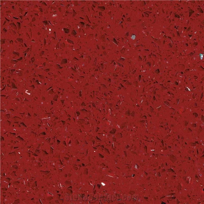 Quartz Stone Slab With Crystal Grain Red Background