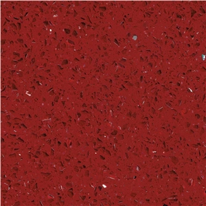 Quartz Stone Slab With Crystal Grain Red Background
