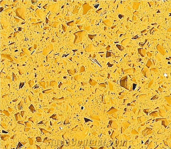 Quartz Stone Slab With Crystal Grain Yellow Background