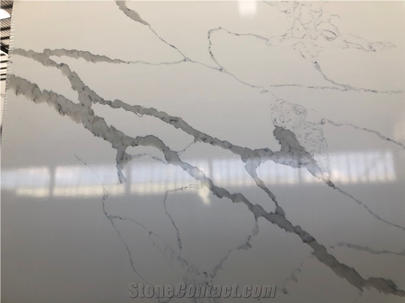 Quartz  Stone Slabs White Background Color Grey Veins