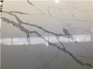 Quartz Stone Slabs White Background Color Grey Veins