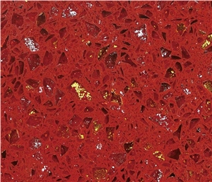 Quartz Stone Slabs With Crystal Grain Red Background