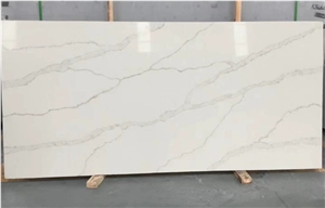 White Color Calacatta Quartz Stone Golden Veins
