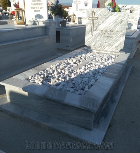 Cloudy White Marble Tombstone/Gravestone