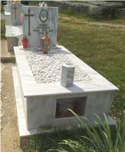 Tombstone/Gravestone - Kavala Semi White Marble With Pebbles