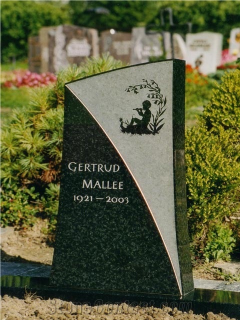 Dark Green Granite Engraved Gravestone