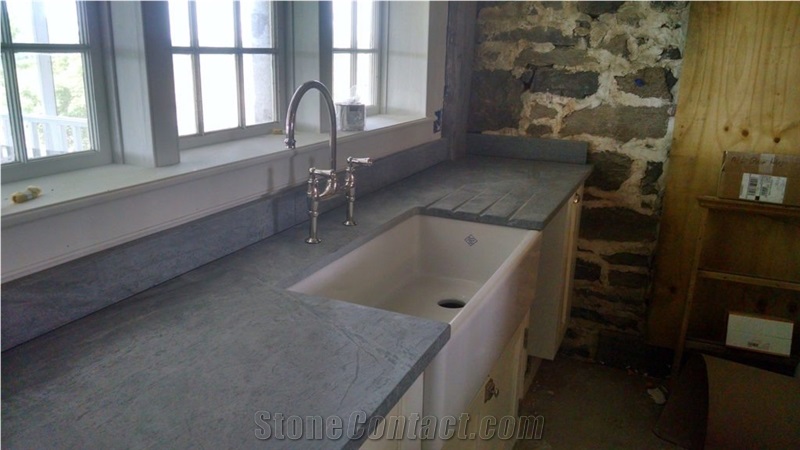 Vermont Soapstone Kitchen Countertop With Custom Farm Sink